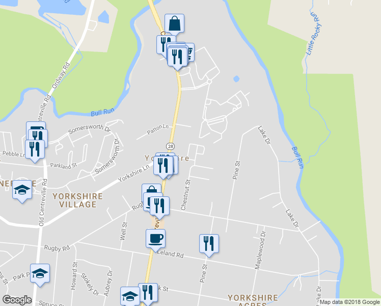 map of restaurants, bars, coffee shops, grocery stores, and more near 7465 Riding Meadow Way in Manassas