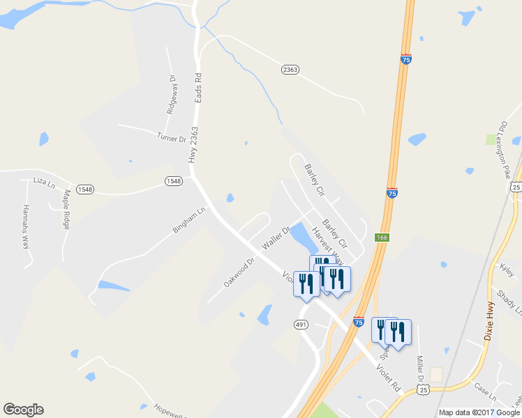 map of restaurants, bars, coffee shops, grocery stores, and more near 295 Autumn Way in Crittenden