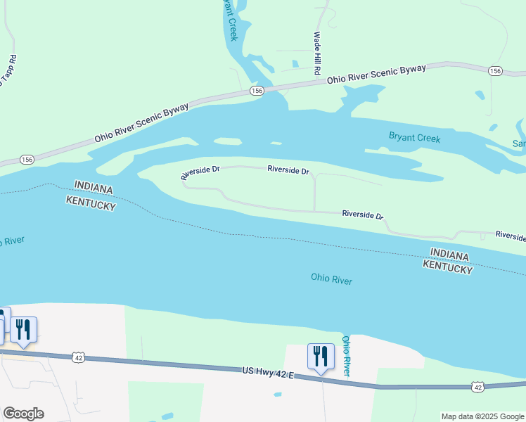 map of restaurants, bars, coffee shops, grocery stores, and more near 18186 Riverside Drive in Patriot