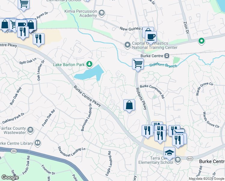 map of restaurants, bars, coffee shops, grocery stores, and more near 5942 Cove Landing Road in Burke