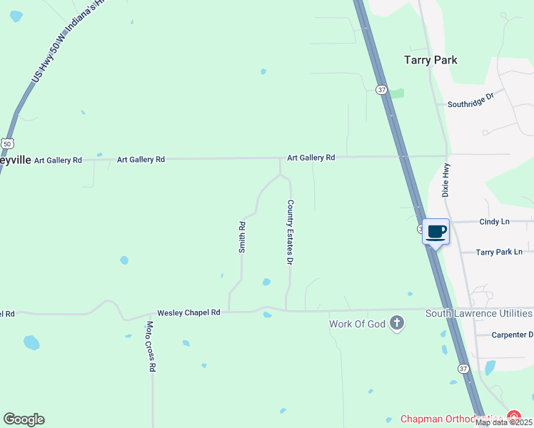 map of restaurants, bars, coffee shops, grocery stores, and more near 325 Country Estates Drive in Mitchell