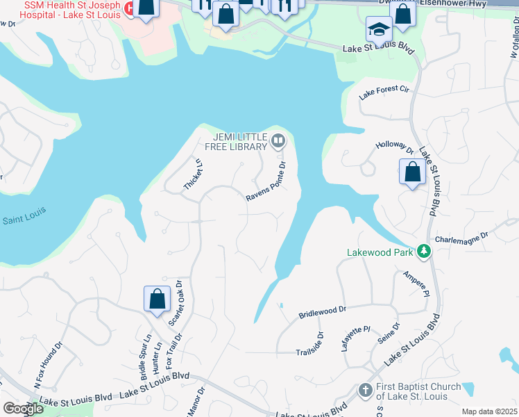 map of restaurants, bars, coffee shops, grocery stores, and more near 3 Regatta Bay Court in Lake Saint Louis
