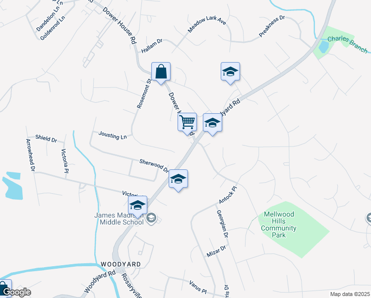 map of restaurants, bars, coffee shops, grocery stores, and more near 6624 Rosemont Street in Upper Marlboro