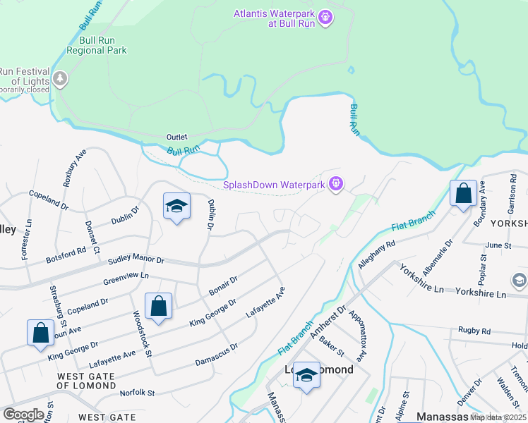 map of restaurants, bars, coffee shops, grocery stores, and more near 9526 Covington Place in Manassas