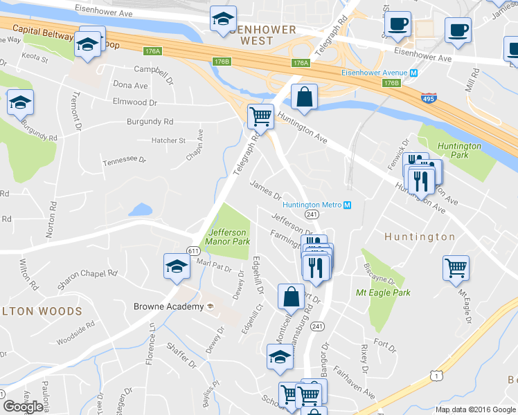 map of restaurants, bars, coffee shops, grocery stores, and more near Edgehill Dr & Jefferson Dr in Groveton