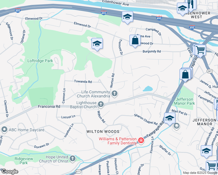 map of restaurants, bars, coffee shops, grocery stores, and more near 5728 Norton Road in Alexandria