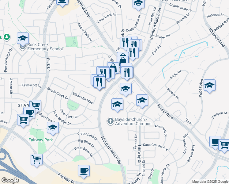 map of restaurants, bars, coffee shops, grocery stores, and more near in Rocklin
