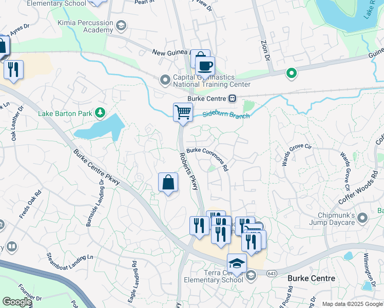map of restaurants, bars, coffee shops, grocery stores, and more near 5800 Bridgetown Court in Burke