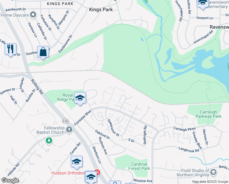 map of restaurants, bars, coffee shops, grocery stores, and more near 5817 Rexford Drive in West Springfield
