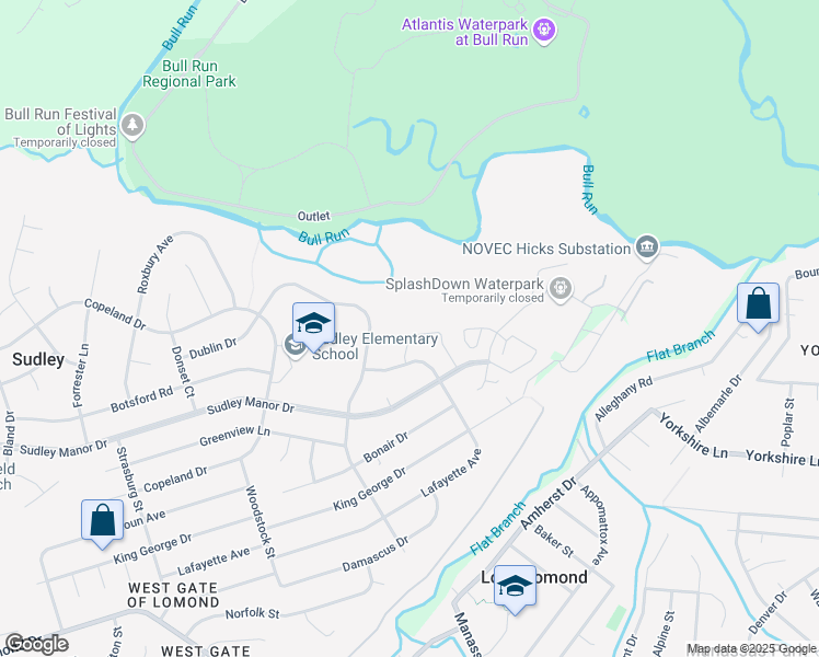 map of restaurants, bars, coffee shops, grocery stores, and more near 9564 Covington Place in Manassas