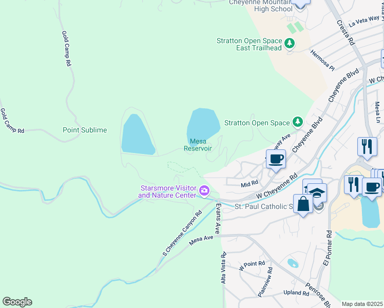 map of restaurants, bars, coffee shops, grocery stores, and more near North Cheyenne Canyon Road in Colorado Springs
