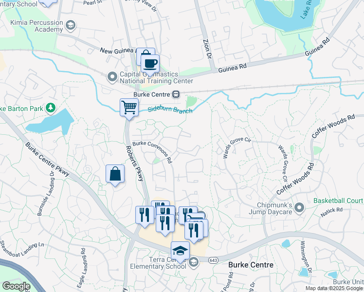 map of restaurants, bars, coffee shops, grocery stores, and more near in Burke
