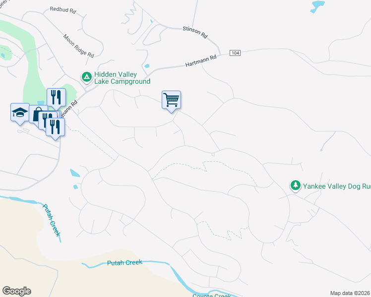 map of restaurants, bars, coffee shops, grocery stores, and more near 19705 Powder Horn Road in Hidden Valley Lake