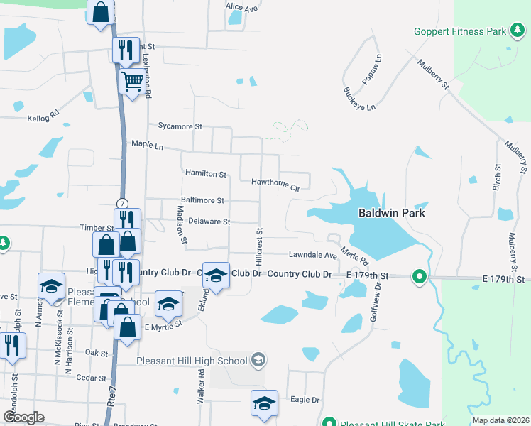 map of restaurants, bars, coffee shops, grocery stores, and more near 801 Johnson Circle in Pleasant Hill
