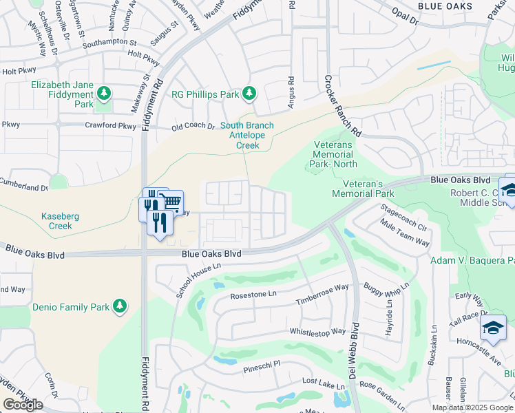map of restaurants, bars, coffee shops, grocery stores, and more near 2257 Ellesmere Loop in Roseville