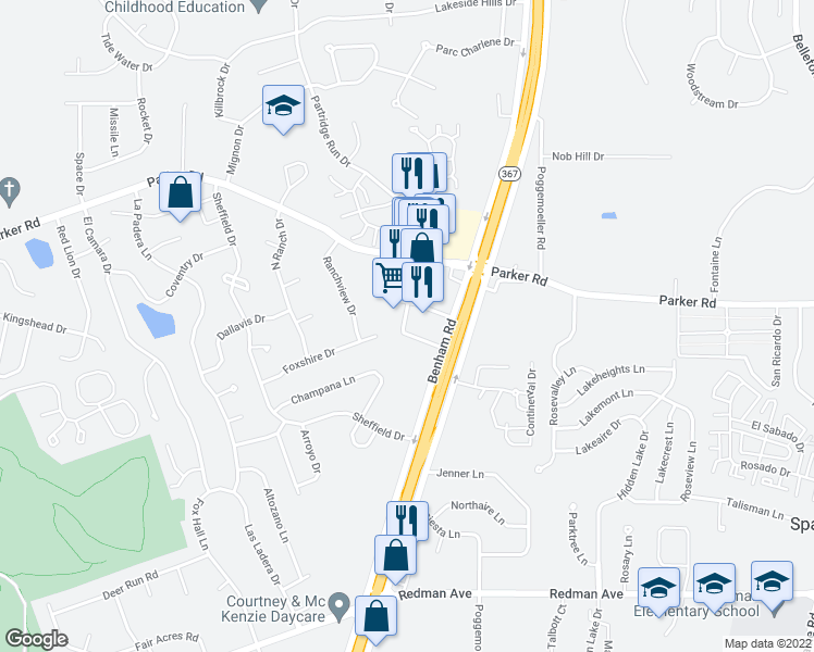 map of restaurants, bars, coffee shops, grocery stores, and more near 196 Mayfair Plaza Shopping Center in Florissant