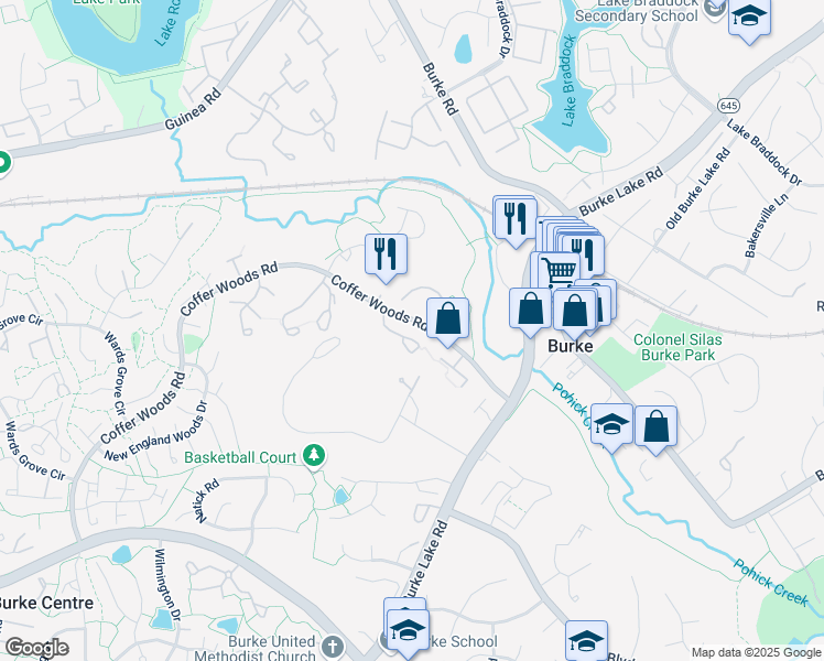 map of restaurants, bars, coffee shops, grocery stores, and more near 9616 Hillock Ct in Burke