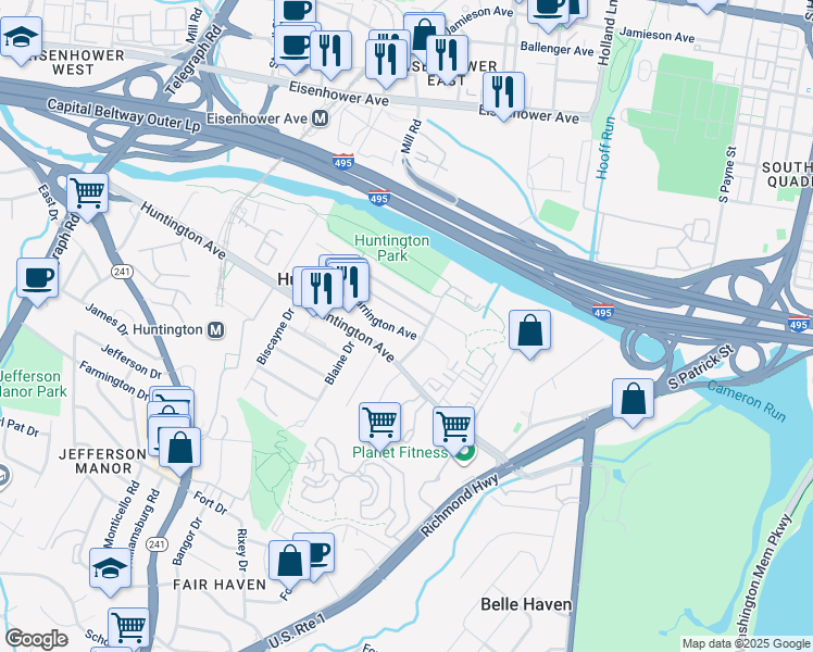 map of restaurants, bars, coffee shops, grocery stores, and more near 2134 Farrington Avenue in Alexandria