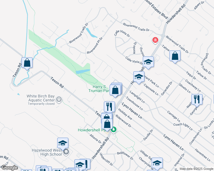 map of restaurants, bars, coffee shops, grocery stores, and more near 1735 Janria Drive in Florissant