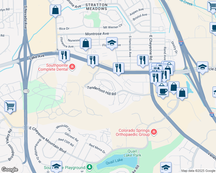 map of restaurants, bars, coffee shops, grocery stores, and more near 2795 Reeve Circle in Colorado Springs