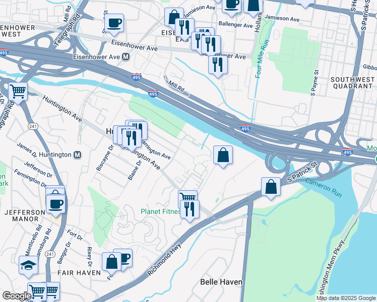 map of restaurants, bars, coffee shops, grocery stores, and more near 2030 Arlington Terrace in Alexandria