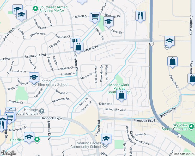 map of restaurants, bars, coffee shops, grocery stores, and more near 2615 Prescott Circle East in Colorado Springs
