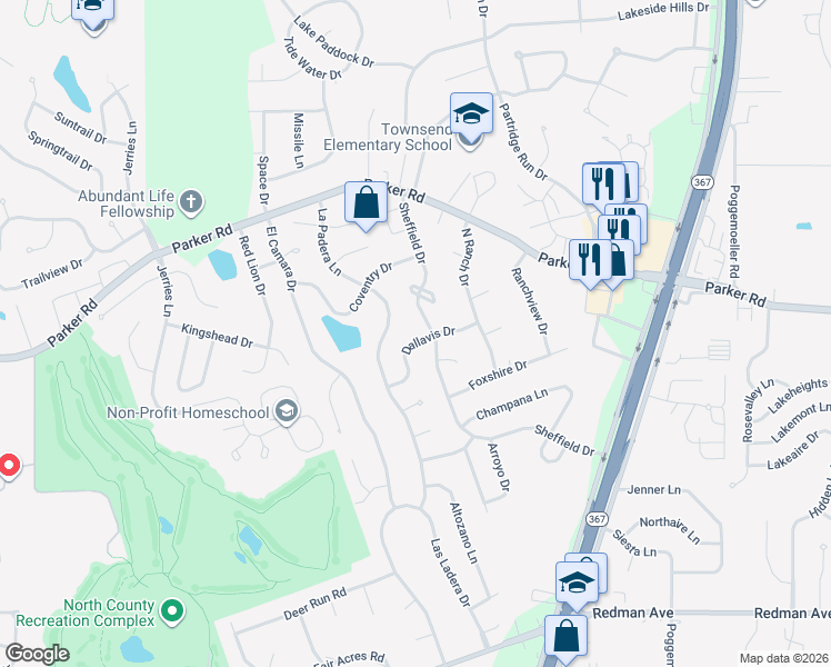 map of restaurants, bars, coffee shops, grocery stores, and more near 11815 Sheffield Drive in Florissant