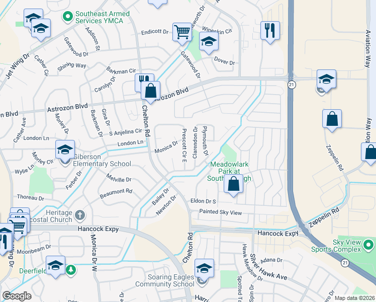 map of restaurants, bars, coffee shops, grocery stores, and more near 2615 Prescott Circle East in Colorado Springs