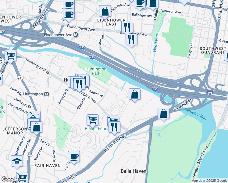 map of restaurants, bars, coffee shops, grocery stores, and more near 2030 Arlington Terrace in Alexandria