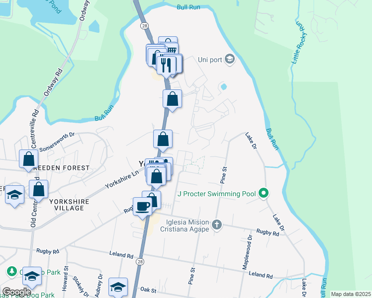 map of restaurants, bars, coffee shops, grocery stores, and more near 7420 Riding Meadow Way in Manassas