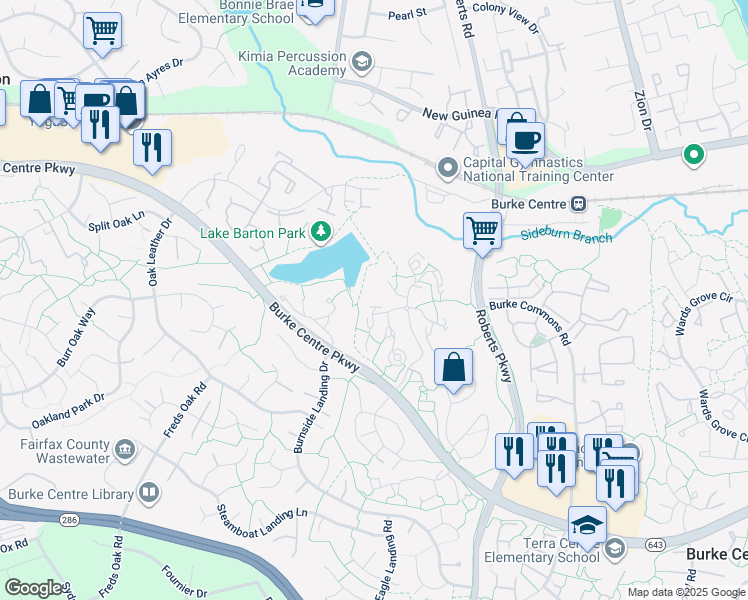 map of restaurants, bars, coffee shops, grocery stores, and more near 5908 Cove Landing Road in Burke