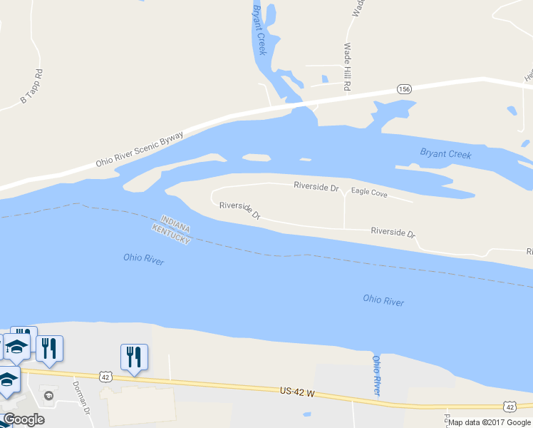 map of restaurants, bars, coffee shops, grocery stores, and more near 18119 Riverside Drive in Patriot