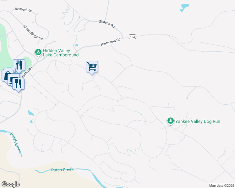 map of restaurants, bars, coffee shops, grocery stores, and more near 19851 Donkey Hill Road in Hidden Valley Lake