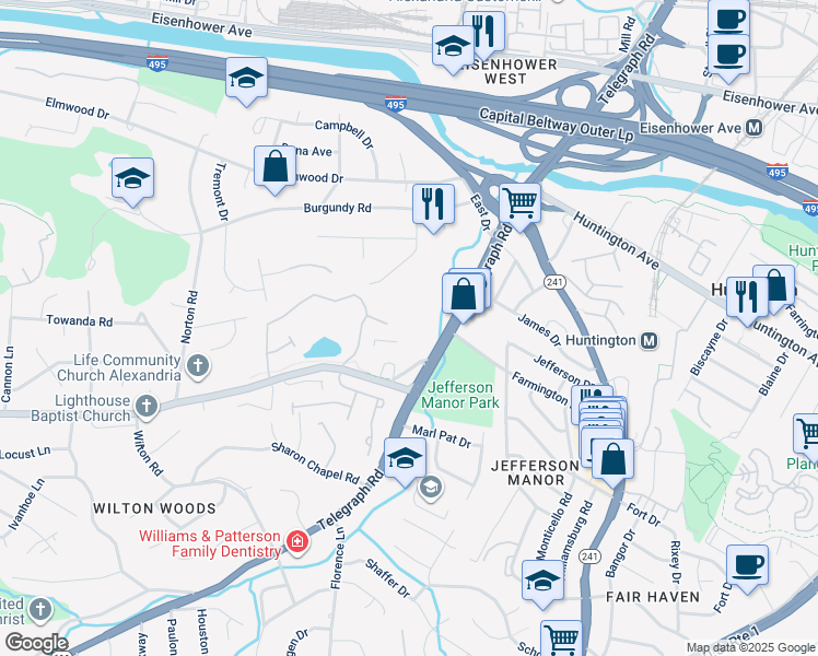 map of restaurants, bars, coffee shops, grocery stores, and more near 5762 Heritage Hill Drive in Alexandria