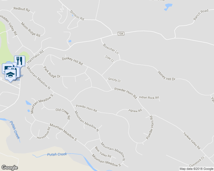 map of restaurants, bars, coffee shops, grocery stores, and more near 19879 Donkey Hill Road in Hidden Valley Lake