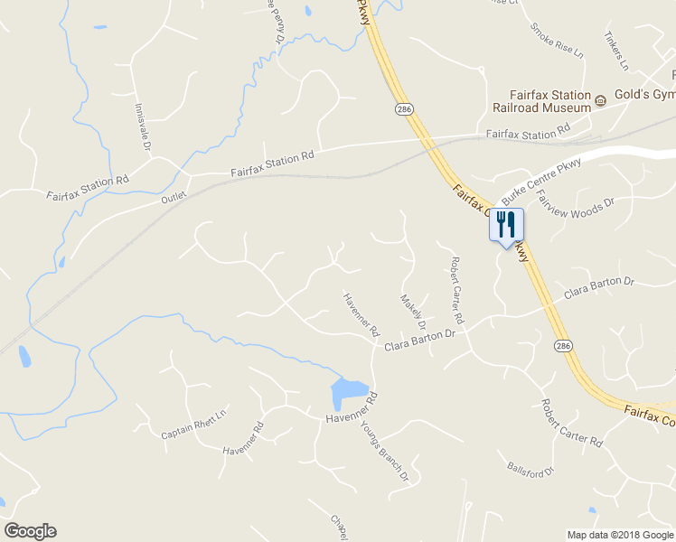 map of restaurants, bars, coffee shops, grocery stores, and more near 6109 Henry House Court in Fairfax Station