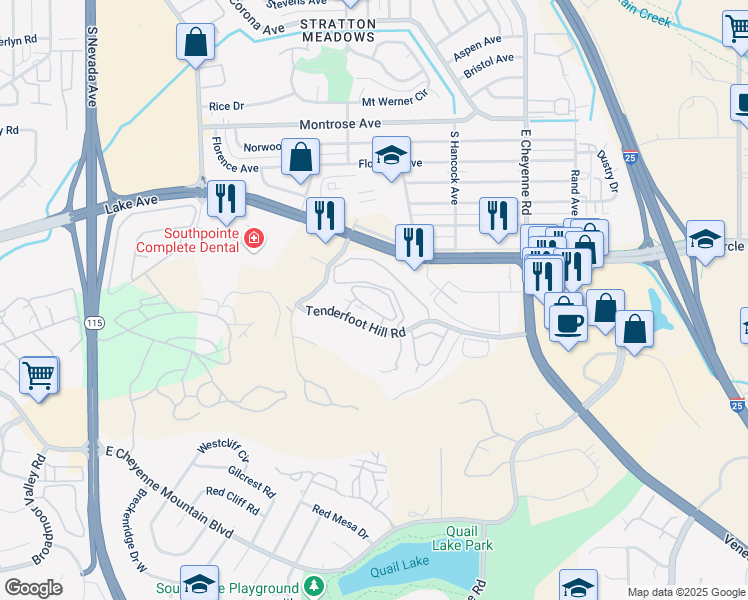 map of restaurants, bars, coffee shops, grocery stores, and more near 2795 Reeve Circle in Colorado Springs