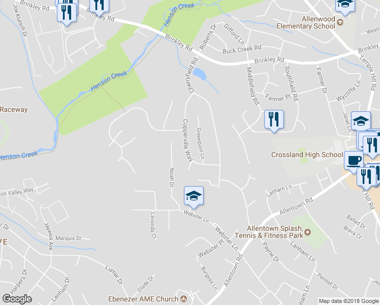 map of restaurants, bars, coffee shops, grocery stores, and more near 3714 Copperville Way in Fort Washington