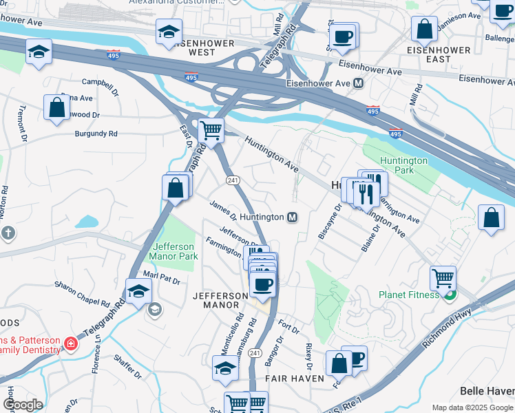 map of restaurants, bars, coffee shops, grocery stores, and more near 5711 North Kings Highway in Alexandria