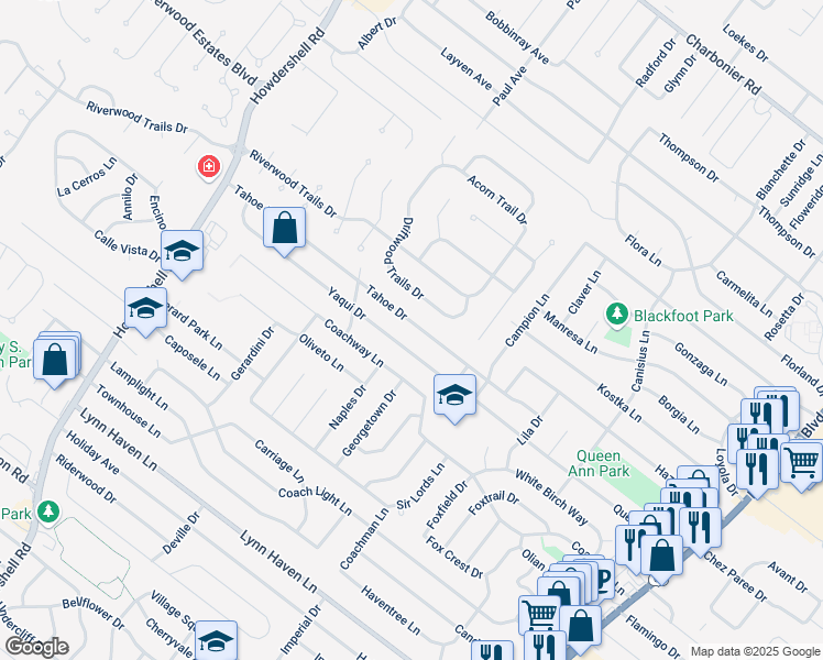 map of restaurants, bars, coffee shops, grocery stores, and more near 1465 Tahoe Drive in Florissant