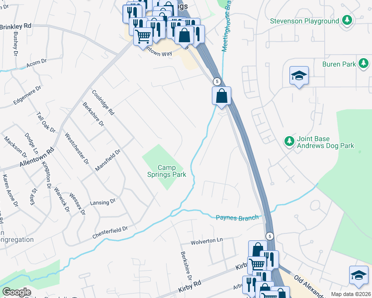 map of restaurants, bars, coffee shops, grocery stores, and more near 6904 Robinia Rd in Temple Hills