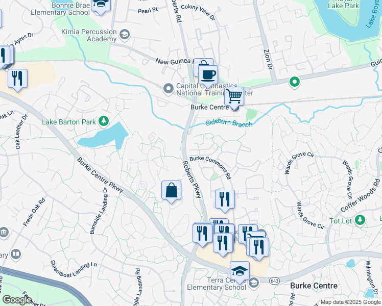 map of restaurants, bars, coffee shops, grocery stores, and more near 10350 Luria Commons Court in Burke