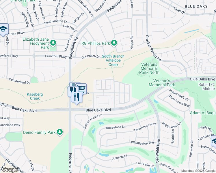 map of restaurants, bars, coffee shops, grocery stores, and more near 417 Redwood Village Place in Roseville