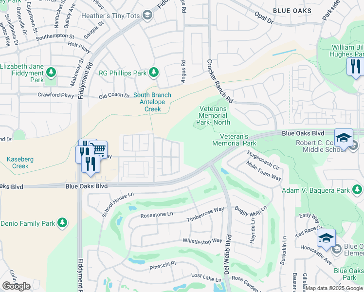 map of restaurants, bars, coffee shops, grocery stores, and more near 1864 Ellesmere Loop in Roseville