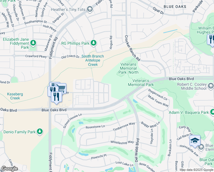 map of restaurants, bars, coffee shops, grocery stores, and more near 1864 Ellesmere Loop in Roseville