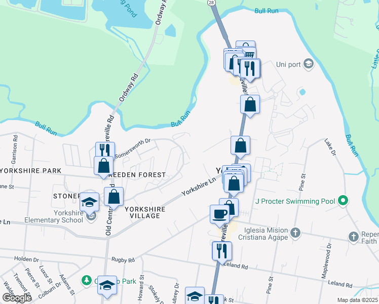 map of restaurants, bars, coffee shops, grocery stores, and more near 7567 Kimberton Court in Manassas