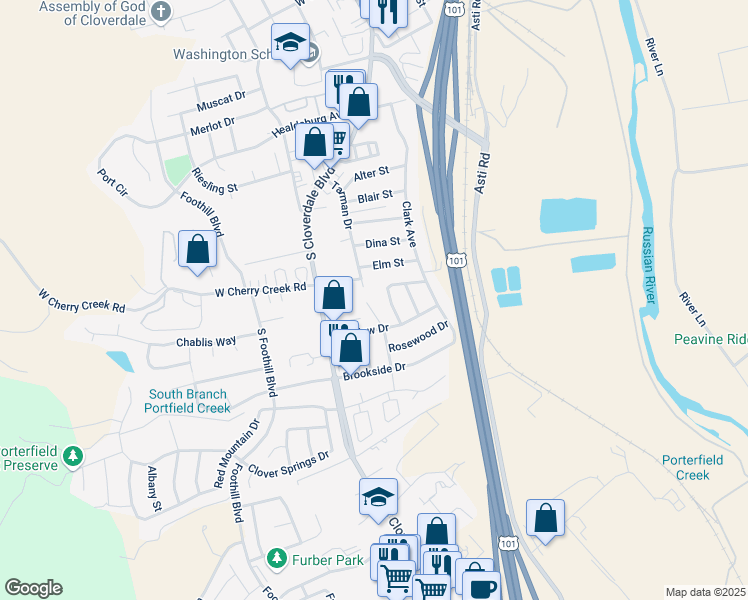 map of restaurants, bars, coffee shops, grocery stores, and more near 71 Tarman Drive in Cloverdale
