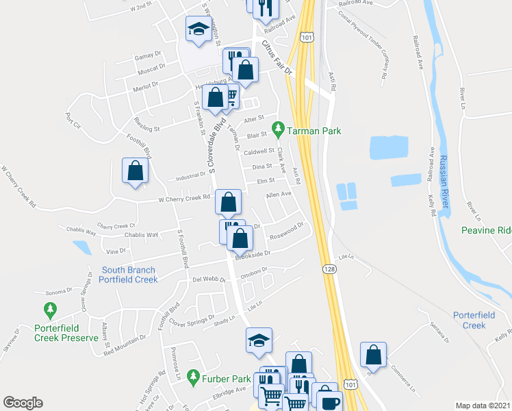 map of restaurants, bars, coffee shops, grocery stores, and more near 71 Tarman Dr in Cloverdale