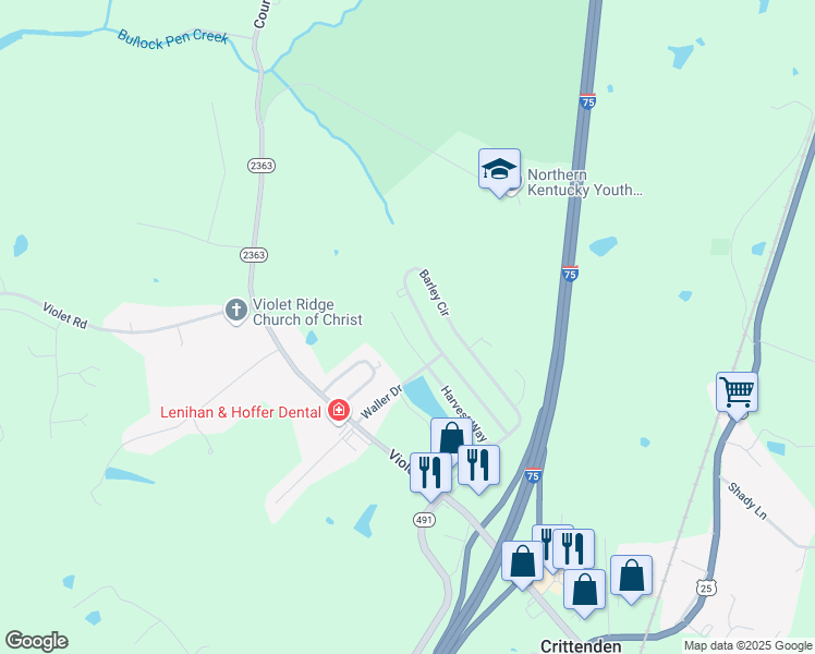 map of restaurants, bars, coffee shops, grocery stores, and more near 214 Crittenden Court in Crittenden