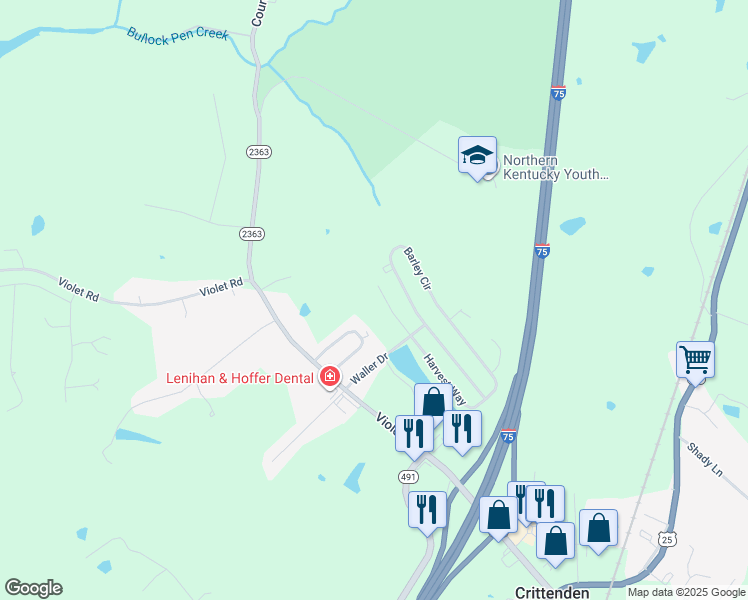 map of restaurants, bars, coffee shops, grocery stores, and more near 214 Crittenden Court in Crittenden